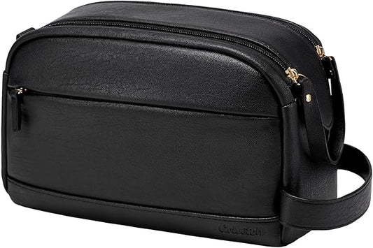 PU Leather Toiletry Bag for Men - Water Resistant Travel Bag for Toiletries, Bathroom Essentials, Accessories - Black