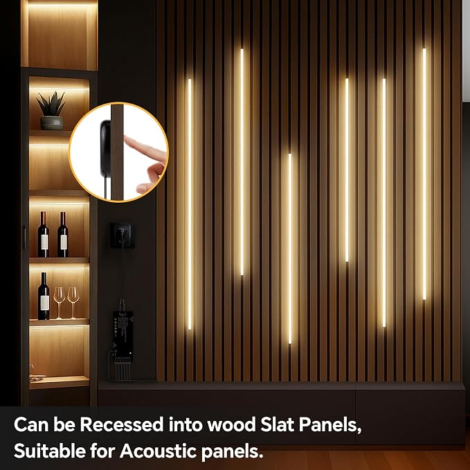 Black Cabinet Light COB LED Strip Lights | 10 pack penetrable touch dimmable ideal for display cabinet and wine rack decorative lighting (Natural White, 3.3ft / 1M)