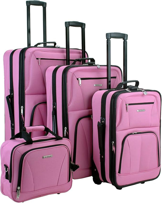 Rockland Journey Softside Upright Luggage Set, Expandable, Pink, 4-Piece (14/19/24/28)