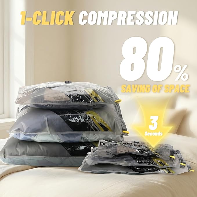 Cordless Vacuum Bags for travel - 12 Pack Rechargeable Wireless Vacuum Seal Bags for Clothing Travel, Space Saver vacuum storage bags with pump for Clothes, Blankets & Luggage Organization