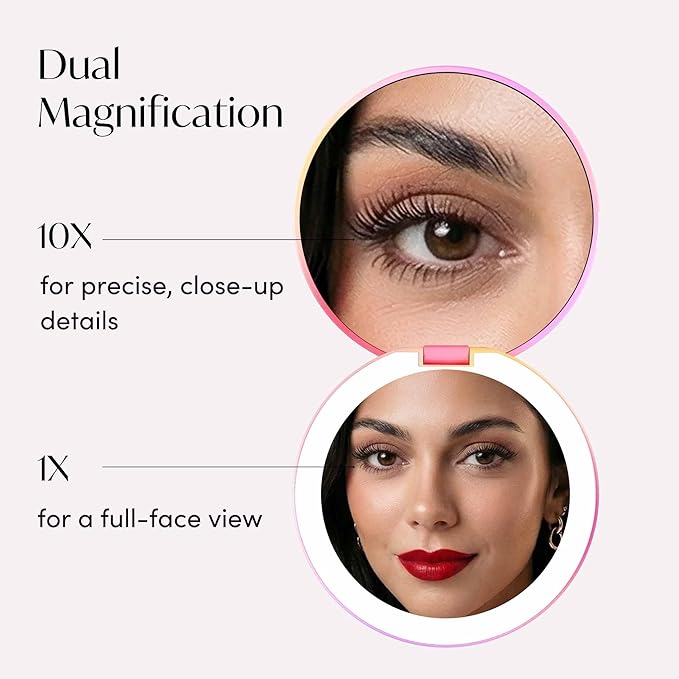 Fancii Taylor LED Lighted Travel Makeup Mirror, Rechargeable, 10x /1x Magnifying, Tru-Glow Lighting System, XL Large 5” Wide | Compact Mirror for Purses (Berry Lemonade)