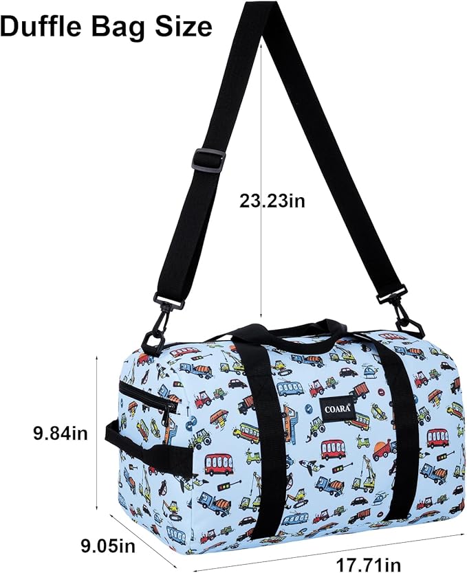 Kids Duffle Bag Overnight Bags for Boys and Girls Weekender Sleepover Carry-On Tote for Traveling Gym Sport Dance (Trucks)
