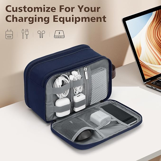 Wedama Toiletry Bag for Men, Medium Hanging Travel Toiletry Bag, Extra Electronic Organizer Bag Waterproof Shaving Bag for Toiletries with PU Handle for Travel Business Trips Swim Camping, Blue