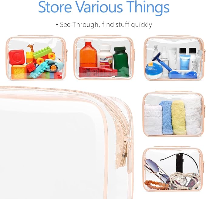 PACKISM TSA Approved Toiletry Bag 4 Medium - Quart Size Clear Makeup Bag for Carry On, Airport Security Compliant Clear Travel bag for Toiletries with Reinforced Seams, Active Pink