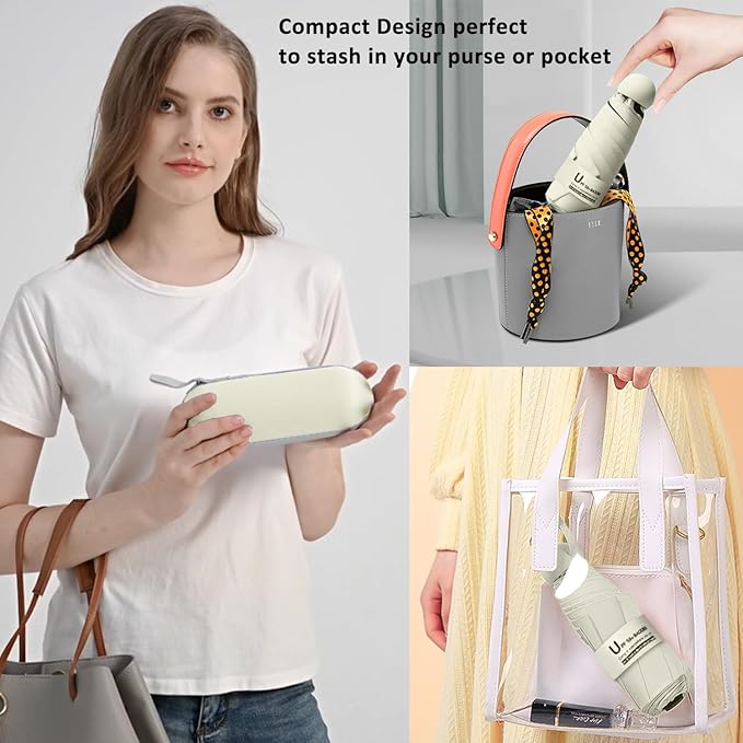 BAODINI Travel Essentials Mini Umbrella for Purse With Case Small Compact UV Sun Protection Lightweight Tiny Pocket Manual Open Close Umbrella for Women Kids and Men Fits Purse Backpack