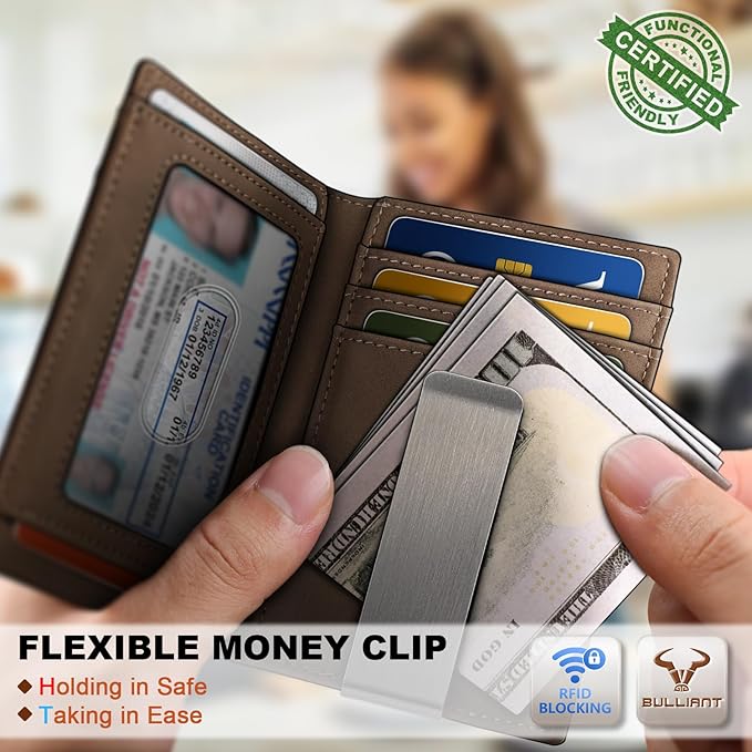BULLIANT Men Airtag Wallet,Slim Wallet Money Clip Card Holder Magnetic Closure 12 Cards in Front Pocket RFID Blocking