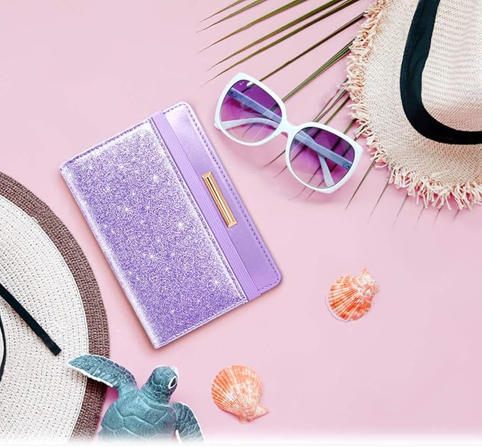 Passport Holder Cover,Traveling Passport Case Glitter Cute Passport Wallet for Women Purple