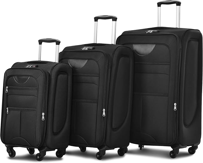 Merax Suitcase Set Softside 3-Piece Expandable Luggage with TSA Lock Spinner Wheels Lightweight Upright Luggage (22/26/30 IN,Black)
