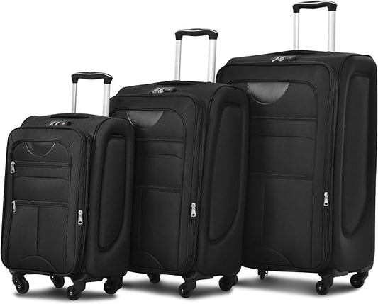 Merax Suitcase Set Softside 3-Piece Expandable Luggage with TSA Lock Spinner Wheels Lightweight Upright Luggage (22/26/30 IN,Black)