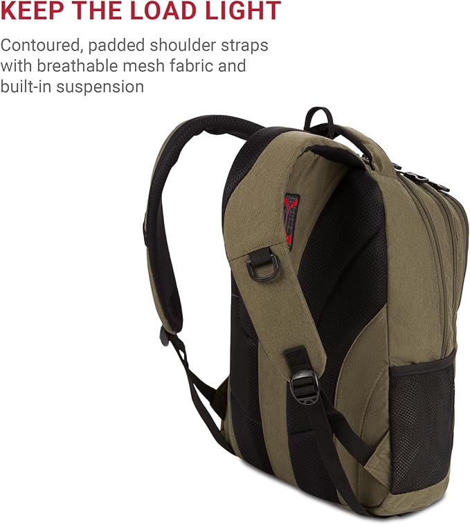 SwissGear 5505 Cecil 16” Laptop Backpack Olive – Daily Laptop Bag with Gear Attachment Options – Multiple Organizer Pockets & Padded Shoulder Straps