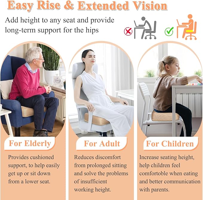 Booster Seat Cushion Extra Thick Chair Foam Cushion for Elderly Adult Booster Seat Elevation Pillow Extra Firm Riser Supportive Lift Chair Cushion Lift Pads for Home, Couch, Patio, Office Seats