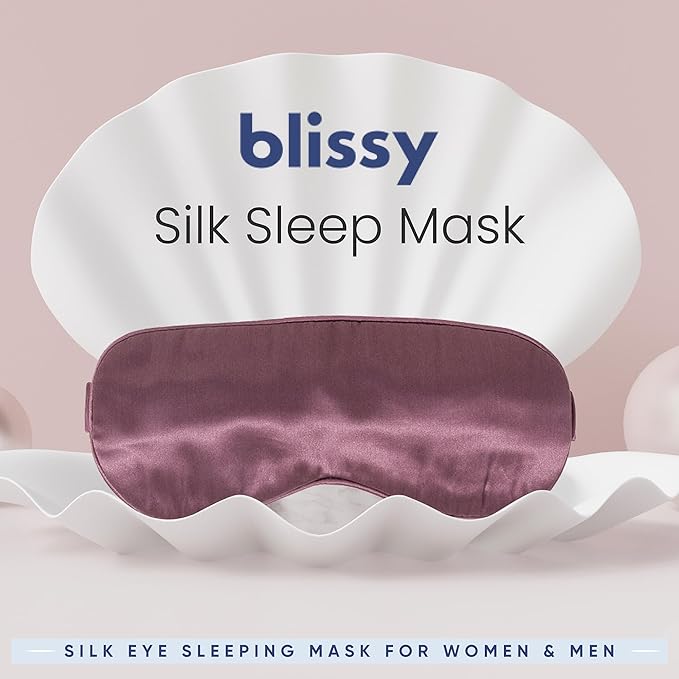 Blissy Silk Sleep Mask - Eye Sleeping Mask for Women & Men for Total Blackout - 100% Pure Mulberry Silk, 22 Momme 6a Fibers - Blindfold Sleep Mask Side Sleeper Eye Cover (Plum)