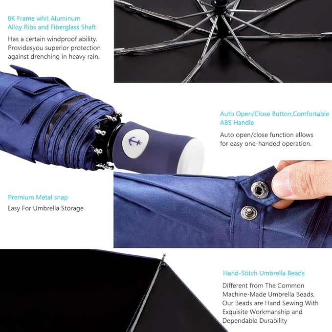 DBA FDJASGY Sun Umbrella Compact Folding Travel Umbrella Auto Open and Close for Windproof, Rainproof & 99.9% UV Protection Parasol with Black Anti-UV Coating