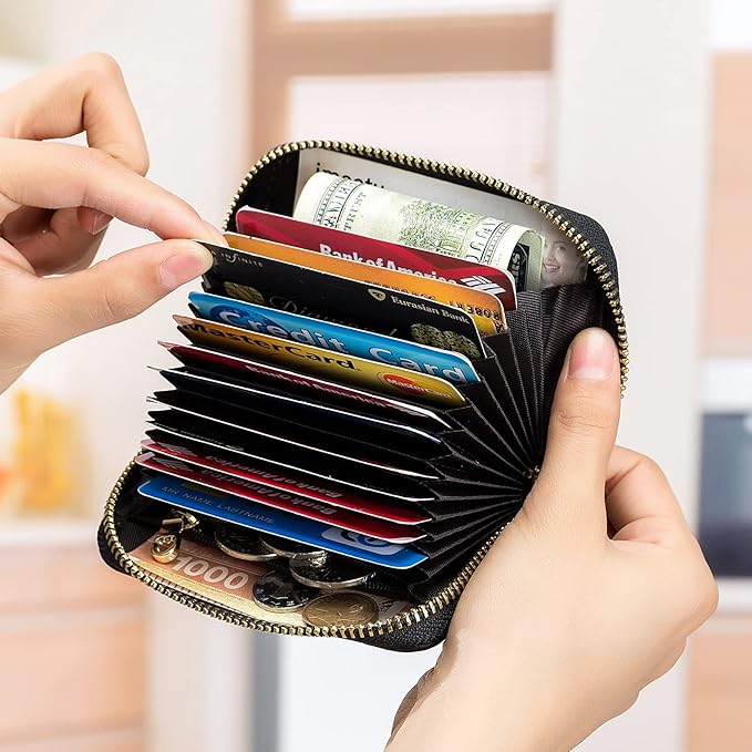 imeetu RFID Credit Card Holder, Small Leather Zipper Card Case Wallet for Women