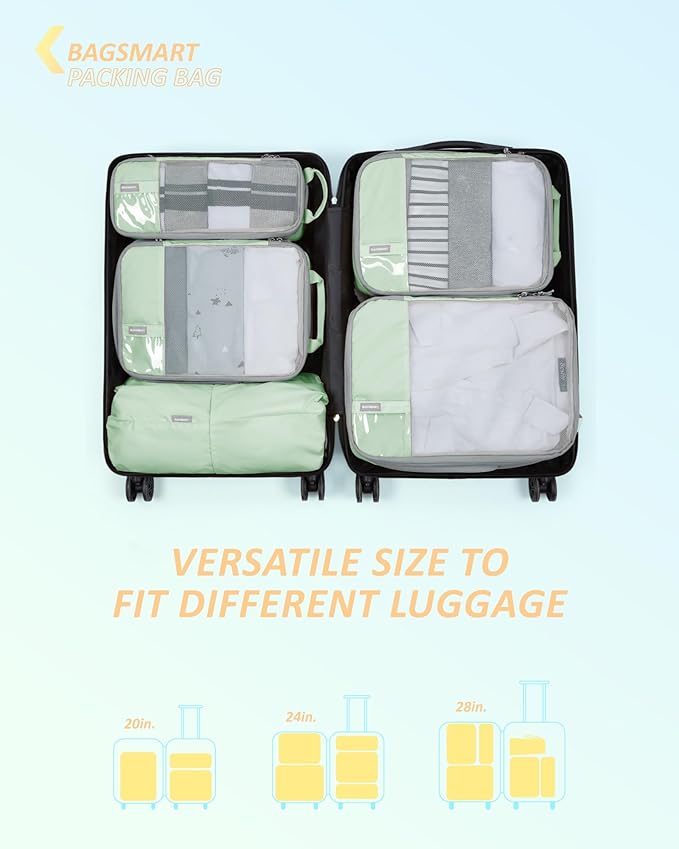 BAGSMART 6 Set /4 Set/2 Set Compression Packing Cubes for Travel, Lightweight Luggage Organizer Bags, Durable Space Saver Bags Travel Essentials