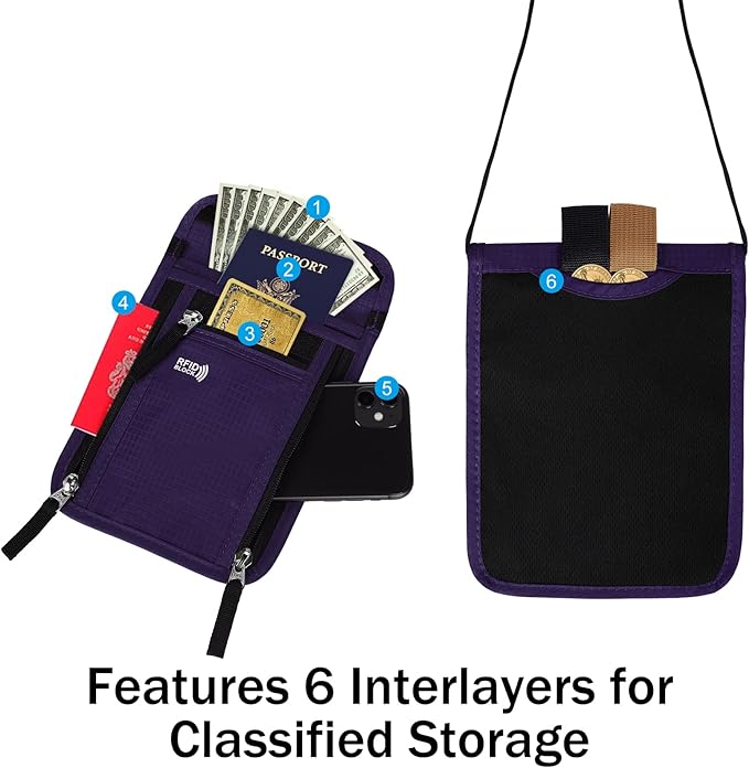 Travel Pouch Neck Wallet Family Passport Holder Organizer Case with RFID Blocking | RFID Blocking