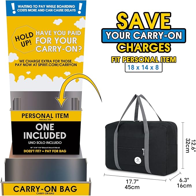 For Spirit Airlines Personal Item Bag 18x14x8 Foldable Travel Duffel Bag Tote Carry on Luggage Duffle Overnight for Women and Men