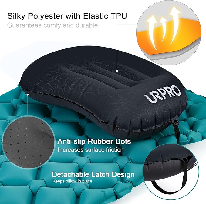 Ultralight Inflatable Camping Travel Pillow - Compressible, Compact, Comfortable, Ergonomic Inflating Pillows for Neck & Lumbar Support Camp, Hiking, Backpacking Black