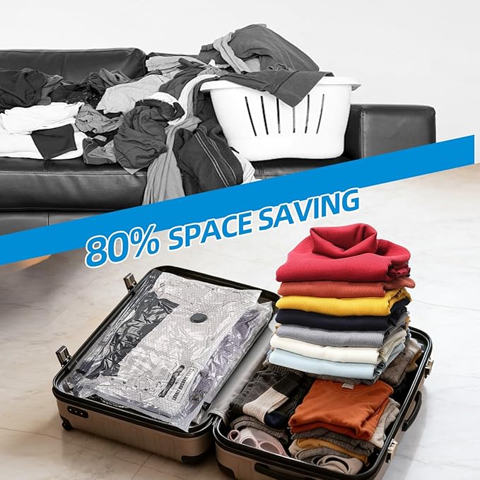 Vacuum Bags For Travel With Rechargeable Air Pump 15 Pack Compression Packing Bags for Luggage, Carry-On Space Saver for Clothes, Ideal for Dorm Living & Small Space Storage
