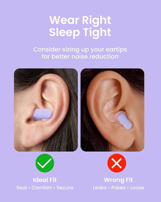 Ear Plugs for Sleeping All-Night Wear without Ear Pain Side Sleeper Patent Qufits Eartips Ultra-Comfy Reusable Earplugs for Sleep, Focus, Study, Travel, 23dB Noise Reduction - Violet