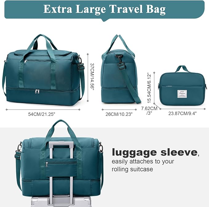 Extra Large Travel Duffle Bag with Shoe Compartment & Toiletry Bag, XL Weekender Bags for Women, Carry On Overnight Bags for Gym Sports, Water-Resistant Hospital Bag for Labor and Delivery