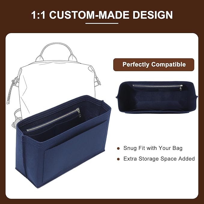 Doxo Backpack Organizer Insert for Longchamp Le Pliage L Backpack | Felt Material with 8 Compartments & YKK Zipper Pocket | Custom-Fit Longchamp Backpack Insert (LB, Navy)