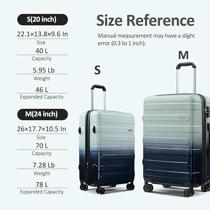 Carry on 20inch Luggage with Spinner Wheels, Lightweight PC+ABS Hard Shell Suitcases, Expandbale Storage & TSA Aprovel Lock