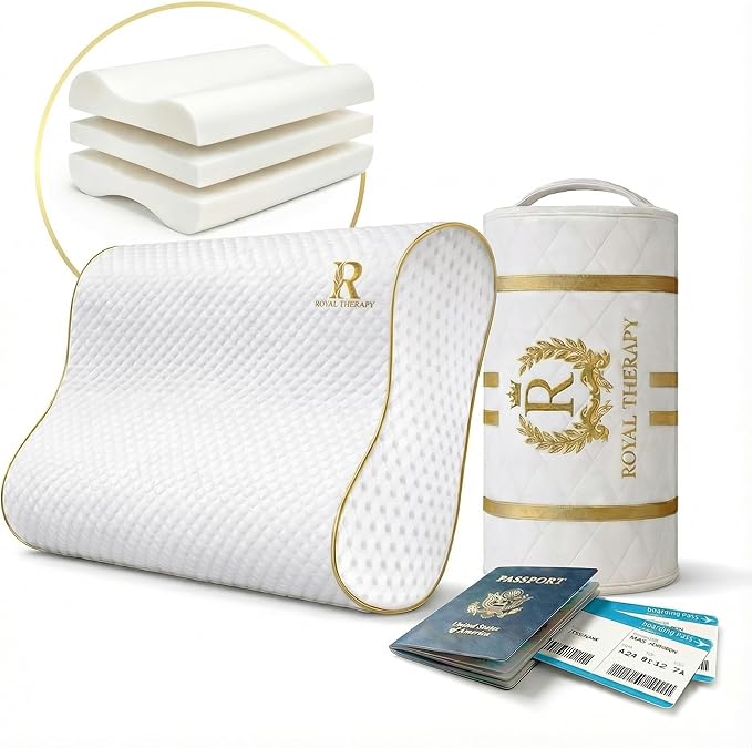 Royal Therapy Travel Memory Foam Cervical Pillow – Contour Pillow for Neck and Shoulder Pain
