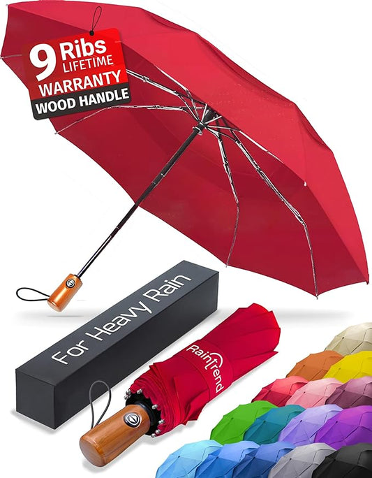 Raintrend Windproof Travel Umbrellas for Rain Automatic +10% Bigger Canopy Strong Frame Compact Folding Portable Umbrella for Women Men Backpack Purse