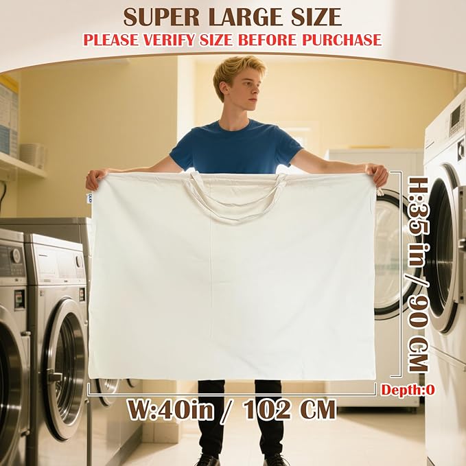 Canvas Laundry Bag 40"W x 35"H, Thick Laundry Bag with Handles & Drawstring, Extra Large Heavy Duty Washable Canvas Storage Sack (XXL, 1 Pack)