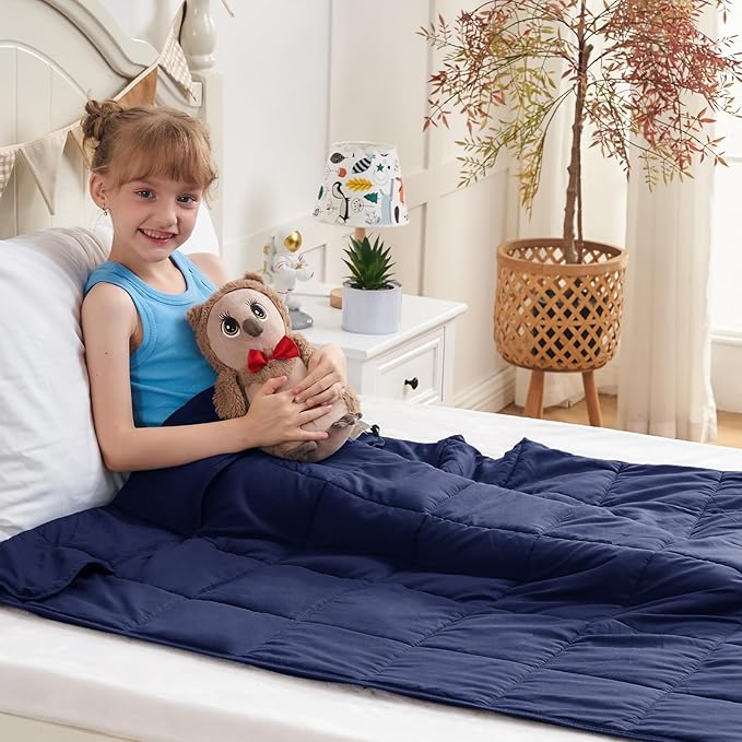 yescool Navy Weighted Blanket 5 Pounds Cooling Weighted Lap Blanket, Heavy Blanket for Sleeping, Weighted Throw Blanket Gifts for 40-60lbs, 40"x60"
