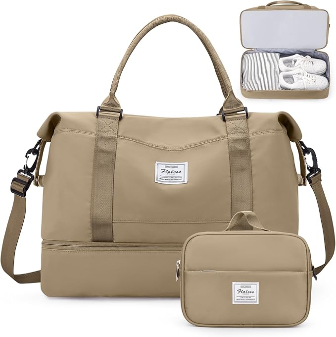 Weekender Bags for Women,Personal Item Travel Bag with Shoes Compartment,Overnight Travel Duffel Bag with Toiletry Bag,Medium