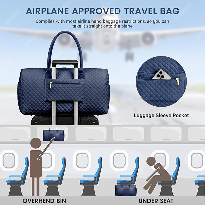 Women Weekender Travel Duffle Bag: Travel Duffel Overnight Bags with Shoe Compartment Large Carry on Tote with Toiletry Bag Weekend Traveling Yoga Gym Hospital Bag for Women with Wet Pocket Blue