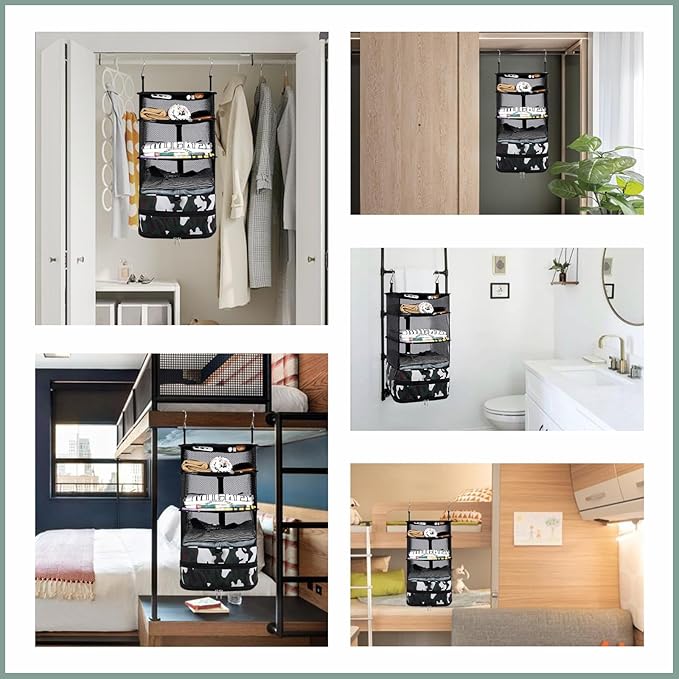 Surblue Hanging Closet Storage Bag Collapsible 3-Shelf Washable Oxford Fabric with 2 Hooks (L 11.41 * 11.41 * 19.68in, Camouflage)