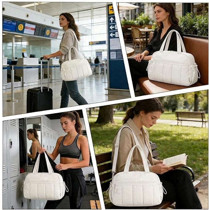 Mini Gym Bag for Women Girls, Crossbody Tote Bag with Wet Pocket, Water Resistant Travel Duffle Bag, Dance Workout Sport Bag, Pink (Beige, M)