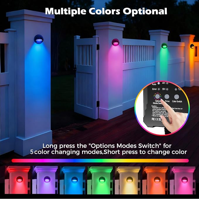 RGB Low Voltage LED Deck Lights Kit with Transformer Timer and Photocell Sensor, IP67 Waterproof Low Voltage Landscape Lighting, Step Lights for Outdoor Walkway Stair Post Railing (8 Pack)