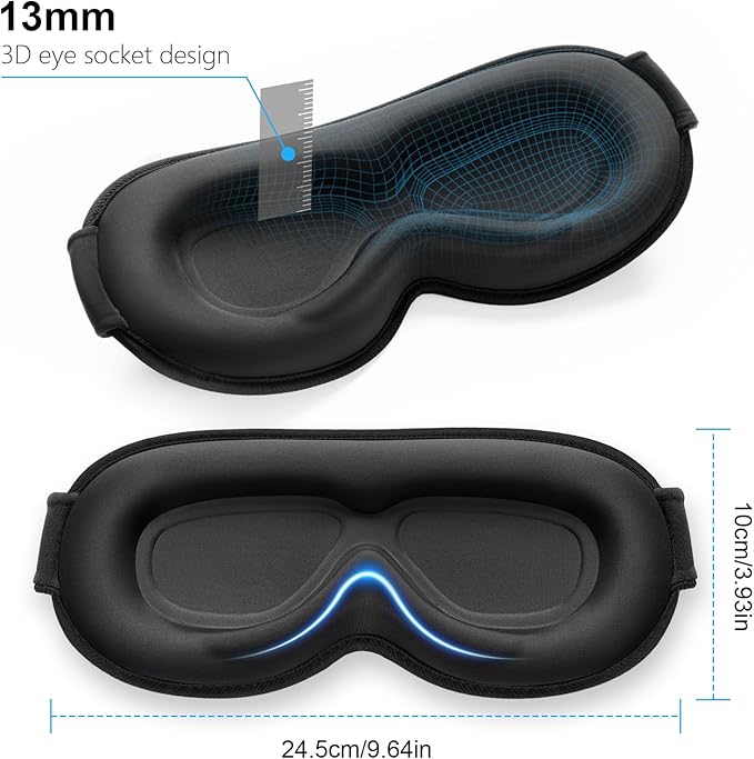 Gritin 100% Blackout Sleep Eye Mask for Women Men, Zero Pressure Sleeping Mask - Ergonomic Design 3D Cutout Eye Movement and Eyelash Friendly Night Blindfold, Ultra Soft Comfortable for Sleeping