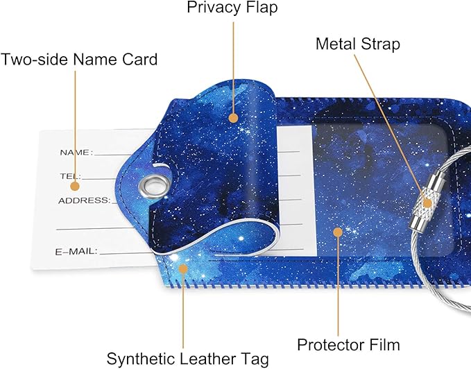 Fintie Luggage Tags, Privacy Cover ID Label with Stainless Steel Loop and Address Card for Travel Bag Suitcase - Starry Sky (2 Piece)