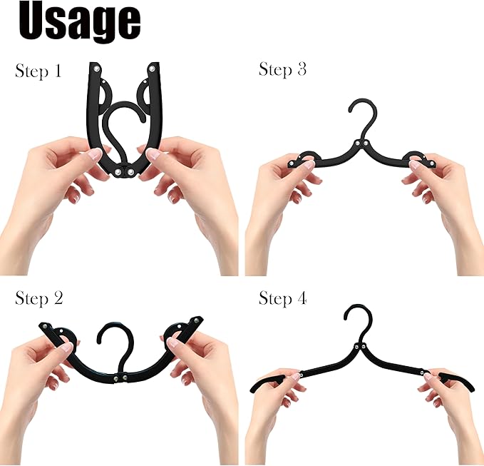Foldable Travel Hangers Portable Plastic Folding Clothes Hangers Travel Accessories Drying Rack Folding Hangers for Traveling Camping RV Cruises Dormitory School Hotel (30, Black)
