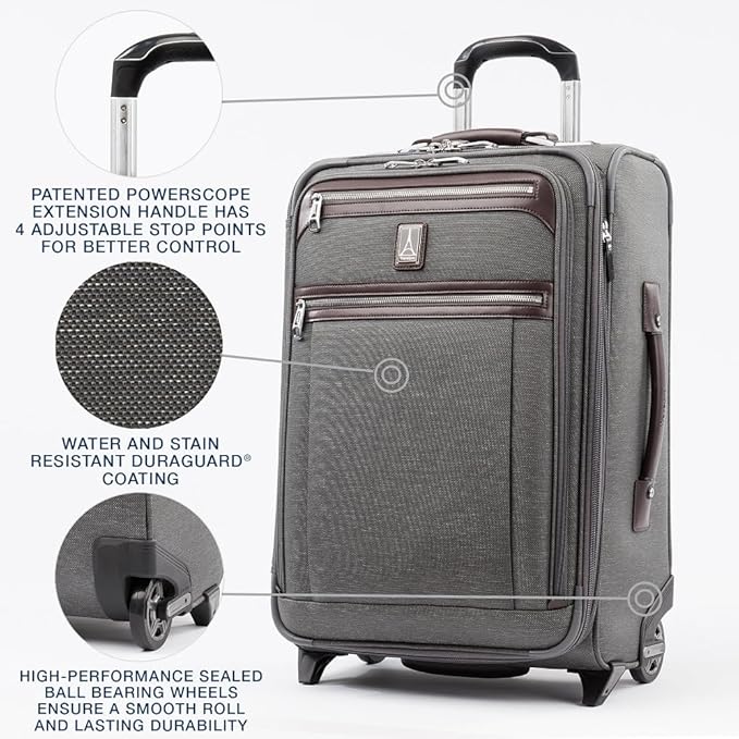 Travelpro Platinum Elite Softside Expandable Carry on Luggage, 2 Wheel Upright Suitcase, USB Port, Men and Women, Vintage Grey, Carry On 22-Inch