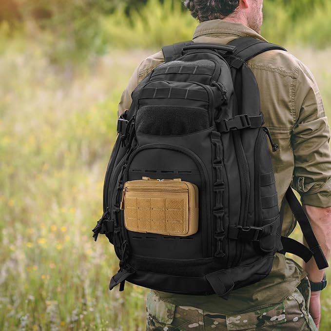 FRTKK Tactical Molle Admin Pouch Utility Laser Cut EDC Tool Pouch Bag Horizontal Modular Pouches Include US Flag Patch and Keychain