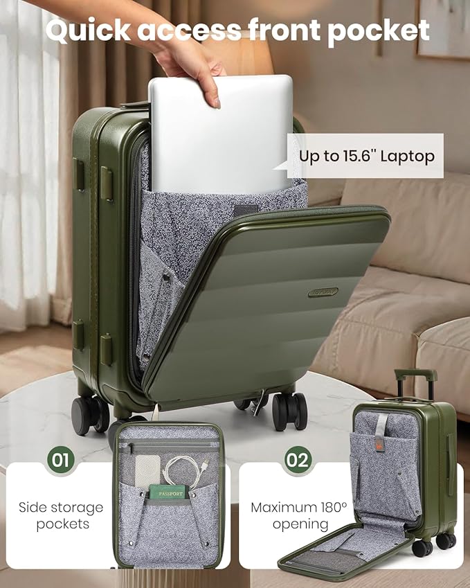 Joyway Luggage Set 5 Piece Top Opening Suitcase Set with Spinner Wheel and TSA Lock, PC Hard Shell Carry on Luggage with Front Pocket, Suitcase with Backpack and Foldable Storage Bag (Green)