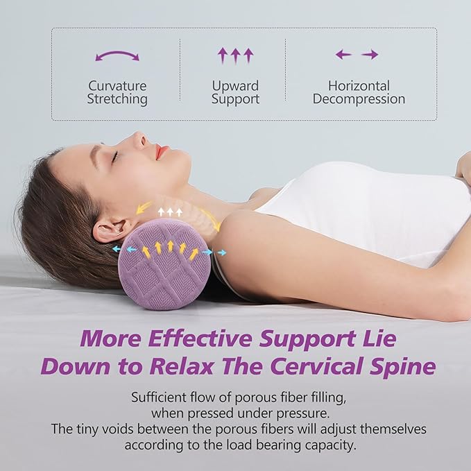 Cozyhealth 3.1" H Small Cervical Roll Pillow, Medium Soft Memory Foam Neck Round Pillow Cylinder Bolster Pillow for Sleeping, Round Neck Support for Bed, Legs, Back and Yoga (Purple, Small - 3.1" H)