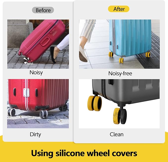 AWINNER 8 Pack Luggage Wheels Covers - Silicone Luggage Wheel Protector Covers for most 8 Spinner Wheel Suitcases or Office Chair Caster,Durable,Mute and Shock Absorption (Yellow)