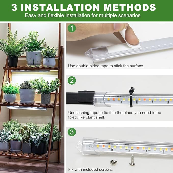 Kullsinss 16in Grow Light Strips, 2-Bar 120 LEDs Full Spectrum Plant Light | Growing Lamp for Indoor Plants with 6/12/16H Auto Timer, 5 Dimmable Levels, 5V Sunlight Plant Lamp for Succulent, Seedling