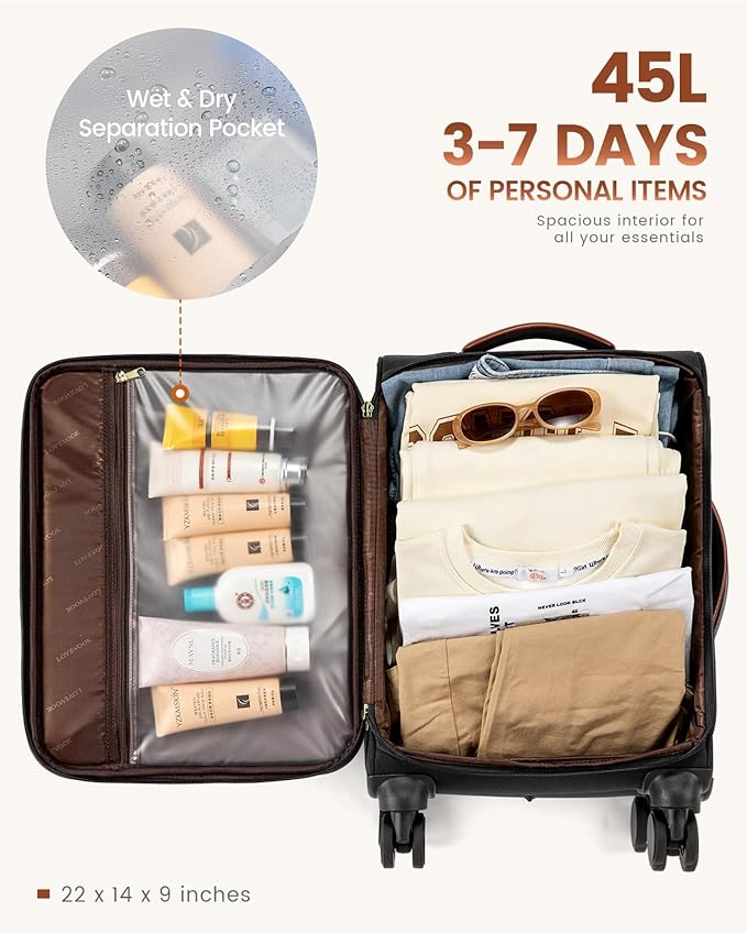 LOVEVOOK 5 Pcs Carry On Luggage 22x14x9 Airline Approved with 40L Laptop Travel Backpack, 20 Inch Carry On Suitcases with Wheels, Rolling Suitcase for Women Men, with TSA Lock Weekender Luggage