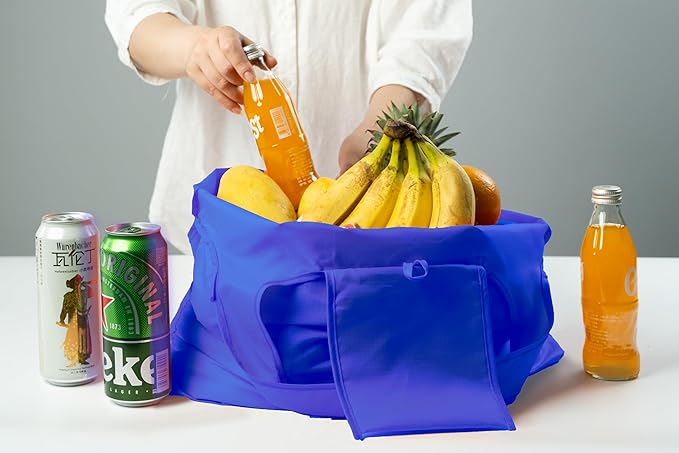 Foldable Reusable Grocery Bags – Heavy Duty 6 Pack with Handles | XL Tote for Women & Men, Market, Travel, Storage
