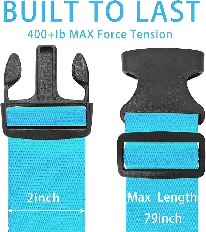 BILIONE 8 Pcs Luggage Straps, 79" Long Belts Keep Suitcase Secure While Traveling, TSA Approved Add a Bag Premium Accessory for Travel Bag Closure (8Pcs Blue)