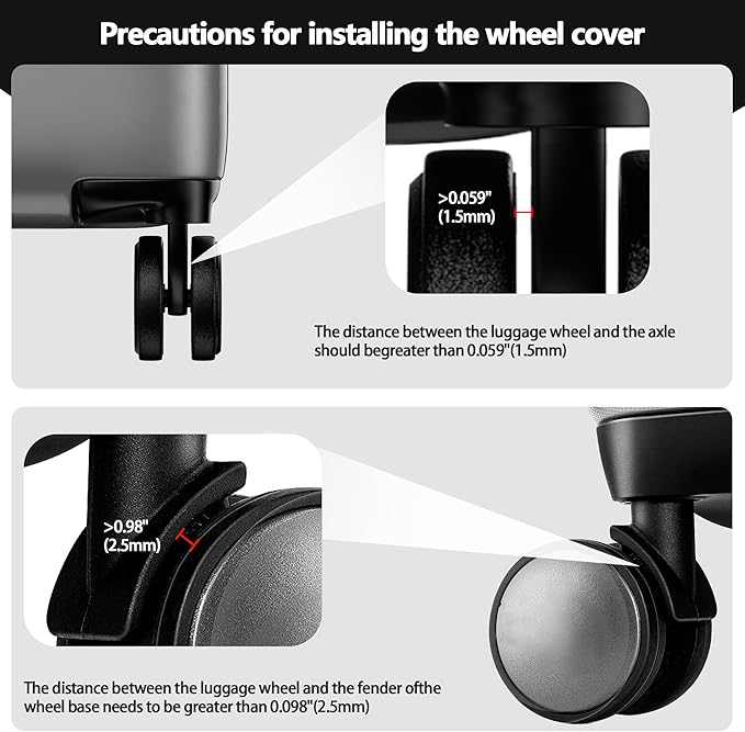 AWINNER Luggage Wheel Covers 8 Pack Upgraded,Silicone Luggage Wheel Protector Covers for most 8 Spinner Wheel Suitcases or Office Chair Caster,Durable,Mute and Shock Absorption (Black)