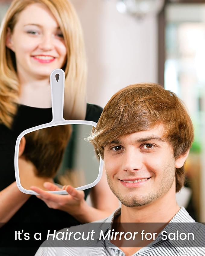 Gladmart Hand Mirror,10.3" L x 7.4" W Handheld Mirror with Handle for Barber Hairdressing,Square White